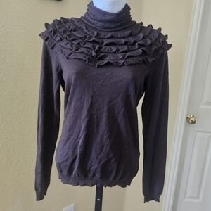 Valentino Dark Brown Wool Sweater With Ruffle Details Size S
